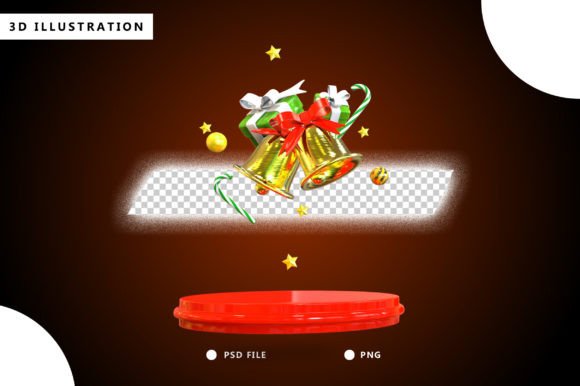 3d Podium on Christmas Bell and Gift Box for Illustrations