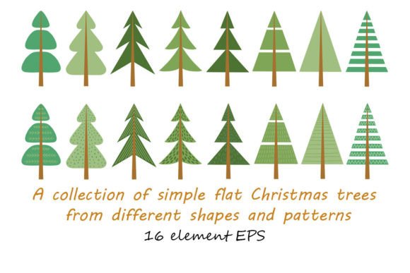 A Set of Simple Flat Christmas Trees for Illustrations