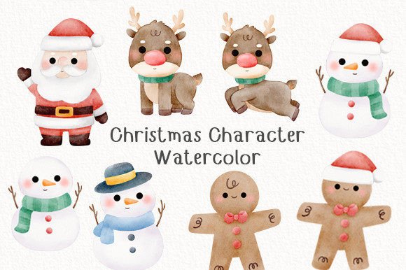 Christmas Character Watercolor Clipart for Brand Illustrations