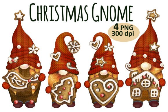 Christmas Cookie Gnome Clipart PNG Set for Illustrations