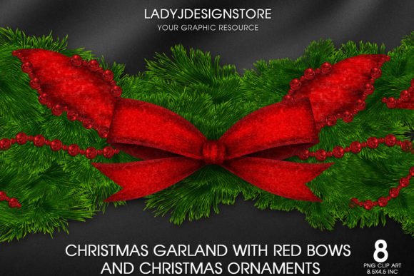 Christmas Garland with Red Bows: Essential Illustrations for Holiday Design