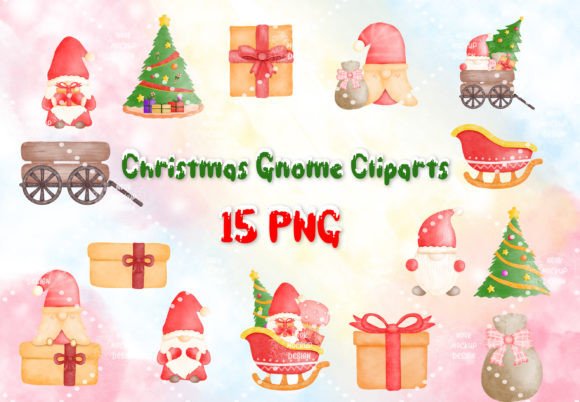 Christmas Gnome Watercolor Clipart,15PNG for Illustrations & Crafts