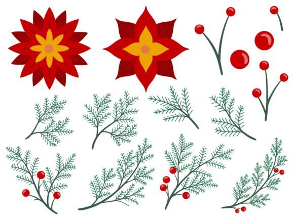 Christmas Holly Leaves Illustration Set for Modern Design