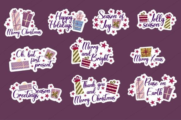 Christmas Sticker with Text and Gift: A Publisher's Review of Modern Illustrations