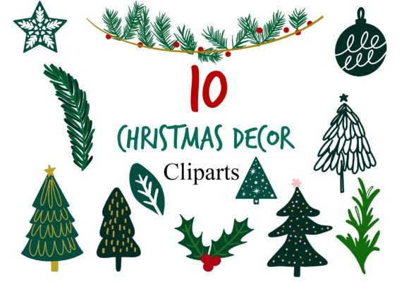 Green Christmas Decorative Clipart for Modern Illustrations