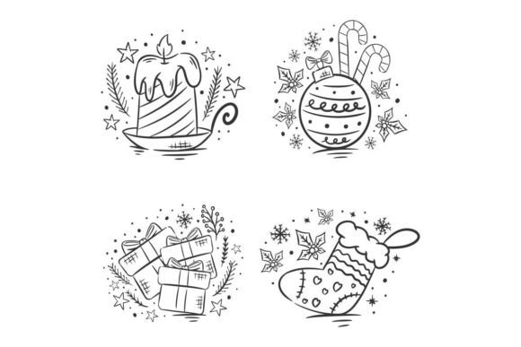 Hand Drawn Coloring Christmas Elements: A Review for Modern Illustrations