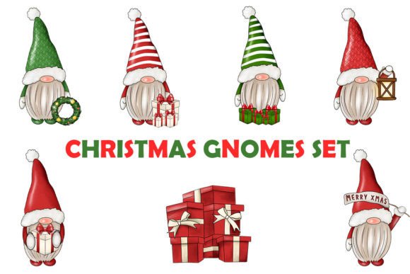 Hand-painted Christmas Gnomes Set: Festive Illustrations for Local Brands