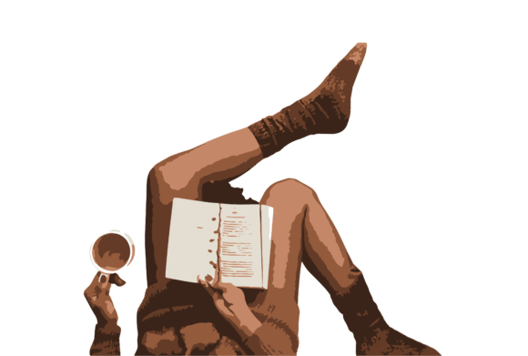 Hygge Rustic Christmas SVG, Girl Reading Illustrations