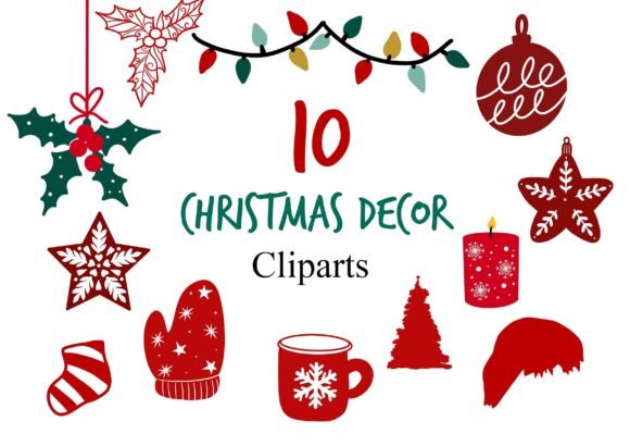 Red Christmas Decorative Clipart for Illustrations and Sales